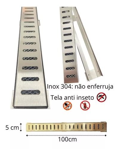 Ralo Linear 5x100Cm Inox Reto c/ Tela