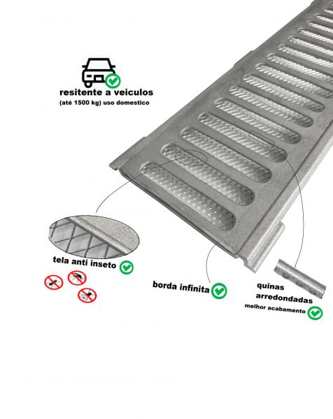 Ralo Pluvial 15x100 Aluminio Injetado Grelha Aro C/ Tela