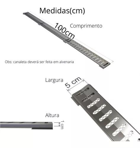 Ralo Linear 5x100Cm Inox Reto c/ Tela