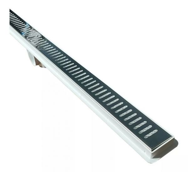 Coletor 5x90cm Branco Sifonado Grelha Inox c/ Tela