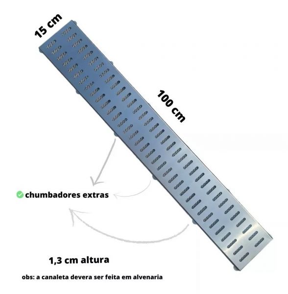 Ralo Linear Grelha Inox 15x100 Com Tela