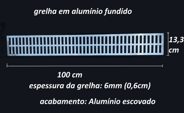 Ralo Linear 13x100 Sem Caixilho Aluminio Escovado