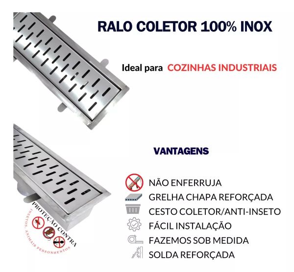 Ralo Coletor Grelha100% Inox Industrial Reforçado 15x50 Cm c/ Tela